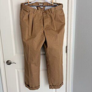IZOD American Chino Pants Mens CuffedKhaki Tan Wrinkle Free Classic Double Pleat